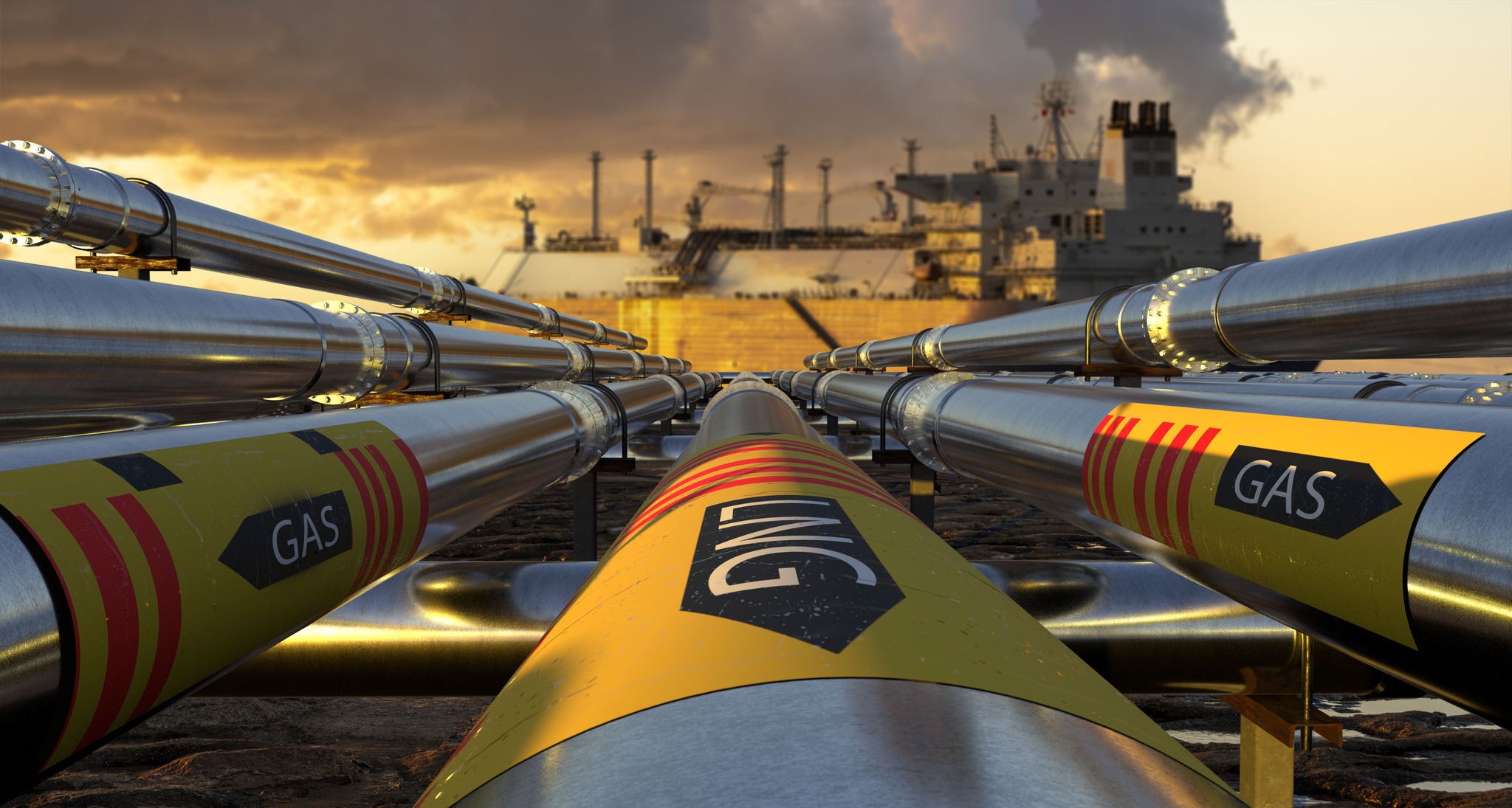 Pipelines leading the LNG terminal and the LNG -3d illustration.