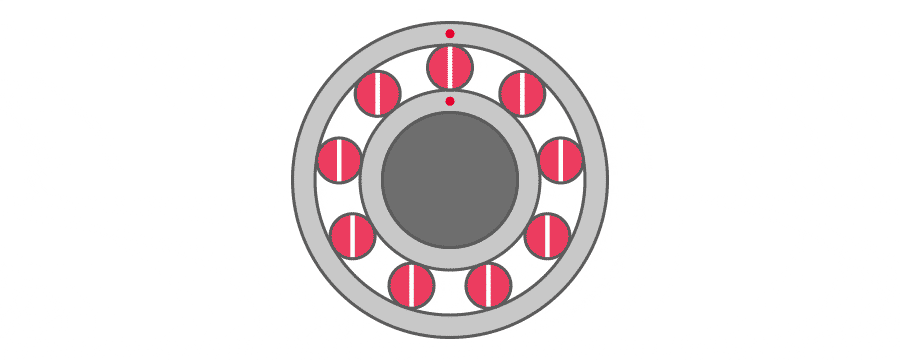 Animation of rolling bearing in operation. One ring and the rolling elements (ball or element) move along with the rotation of the shaft while the other ring is stationary. 
