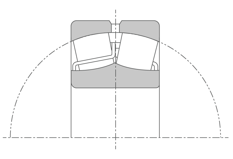 2D cross-section of spherical roller bearing.