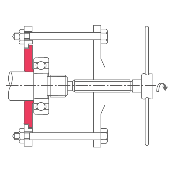 A withdrawal tool contacts the inner ring and pulls the bearing from the shaft.
